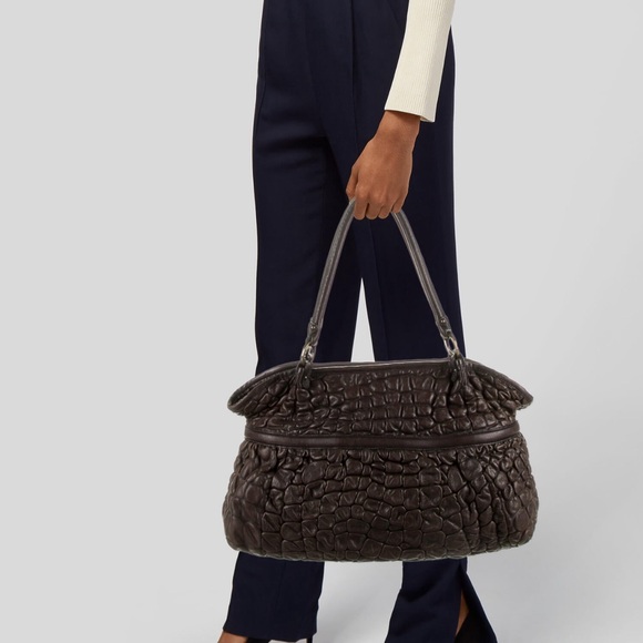 FENDI Bubble Calfskin Leather Large Chef Shopper Tote Brown Bag Authentic - Picture 5 of 11